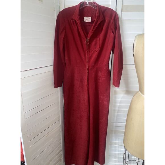 Vtg 60s 70s Red Jumpsuit Flared Pants Darling Debs by Ruth EIB of California Med - Picture 1 of 12